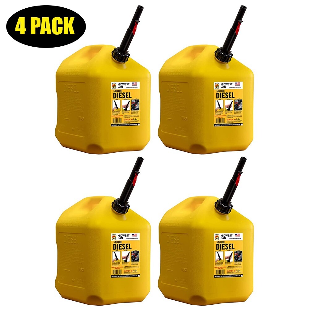 MIDWEST CAN 8610 5 GALLON DIESEL CAN QUICK FLOW PORTABLE FUEL CONTAINER – 4 PACK
