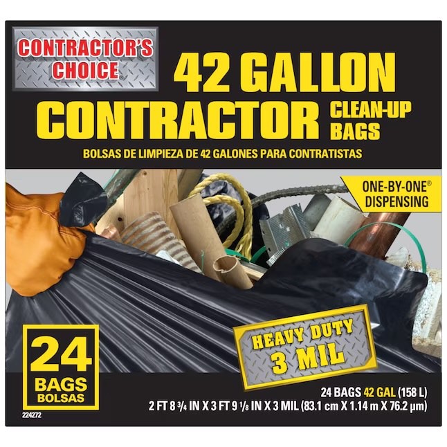 Contractor’s Choice 24-Count 42-Gallon Outdoor Clean Up Construction Trash Bags