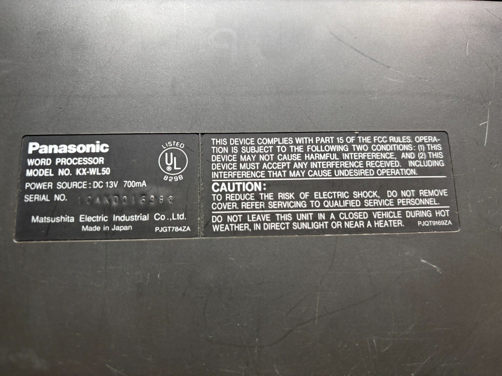 Panasonic Laptop Word Processor KX-WL50 Tested No Power Cable