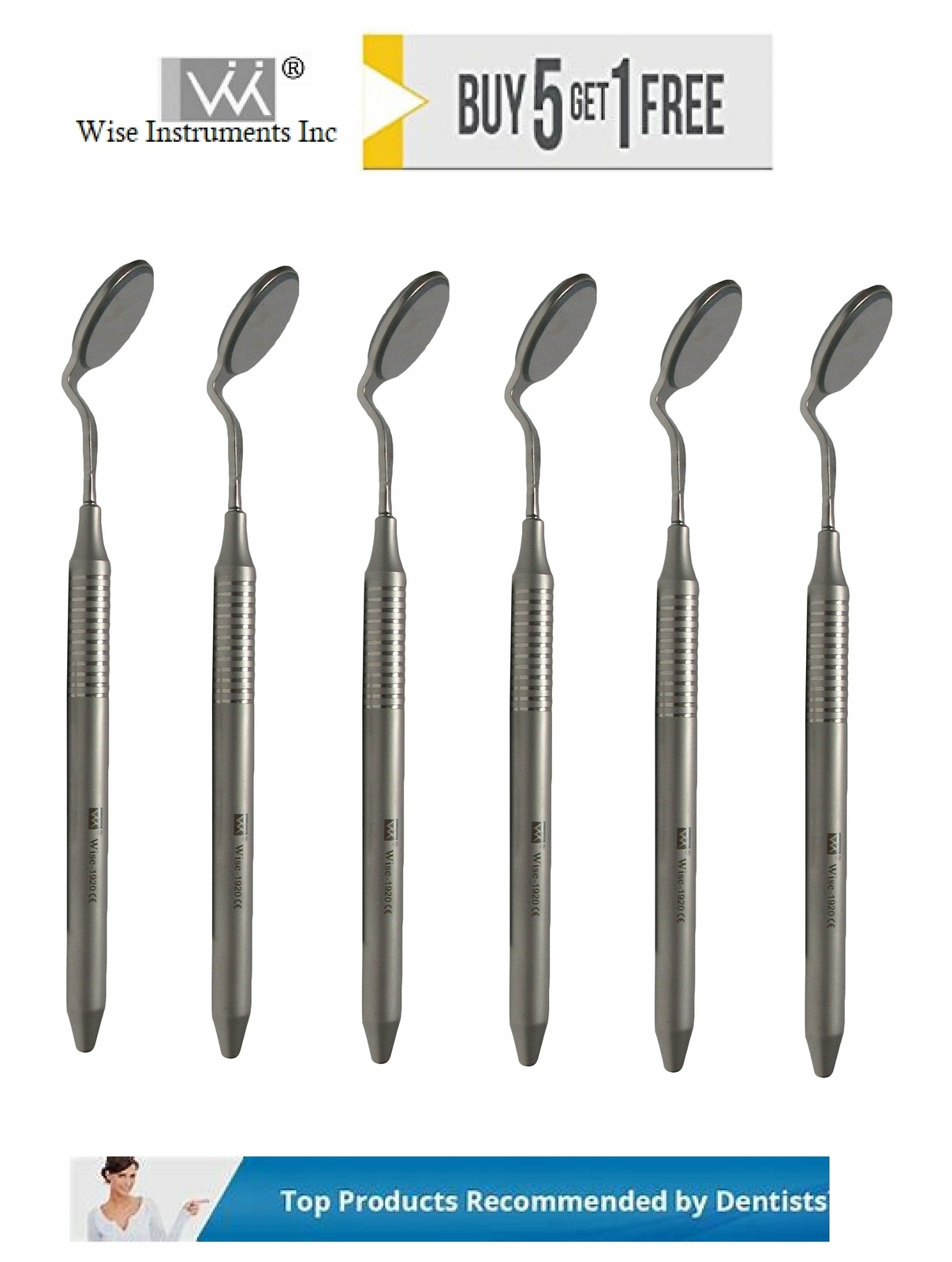 Dental Mouth Mirror Double Sided # 5 (Pack of 6) with Handles by Wise instrument