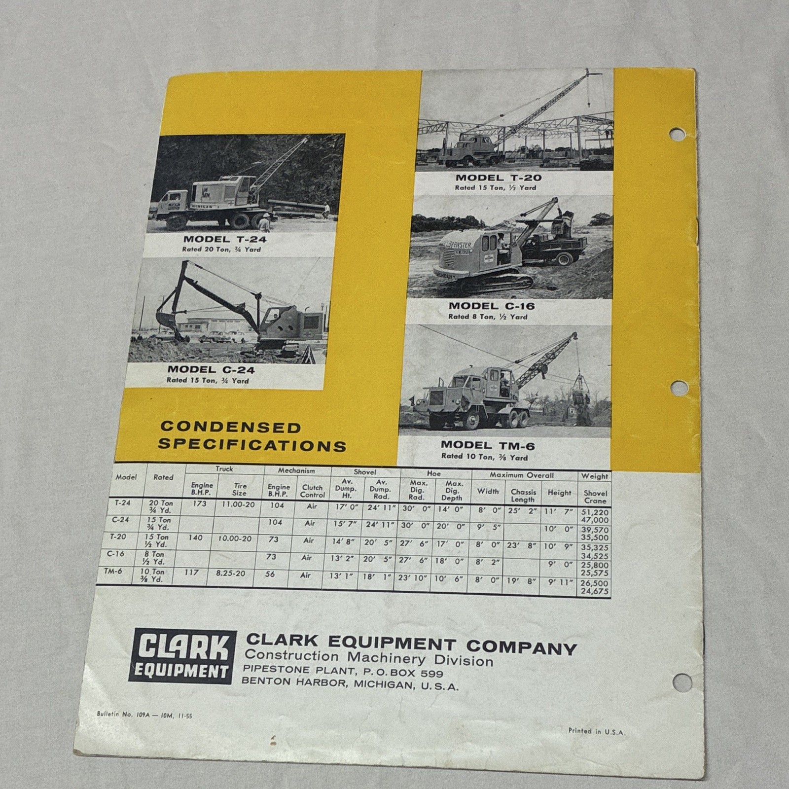 Clark Equipment The Michigan Line Heavy Equipment Brochure Bulletin 109A 1955