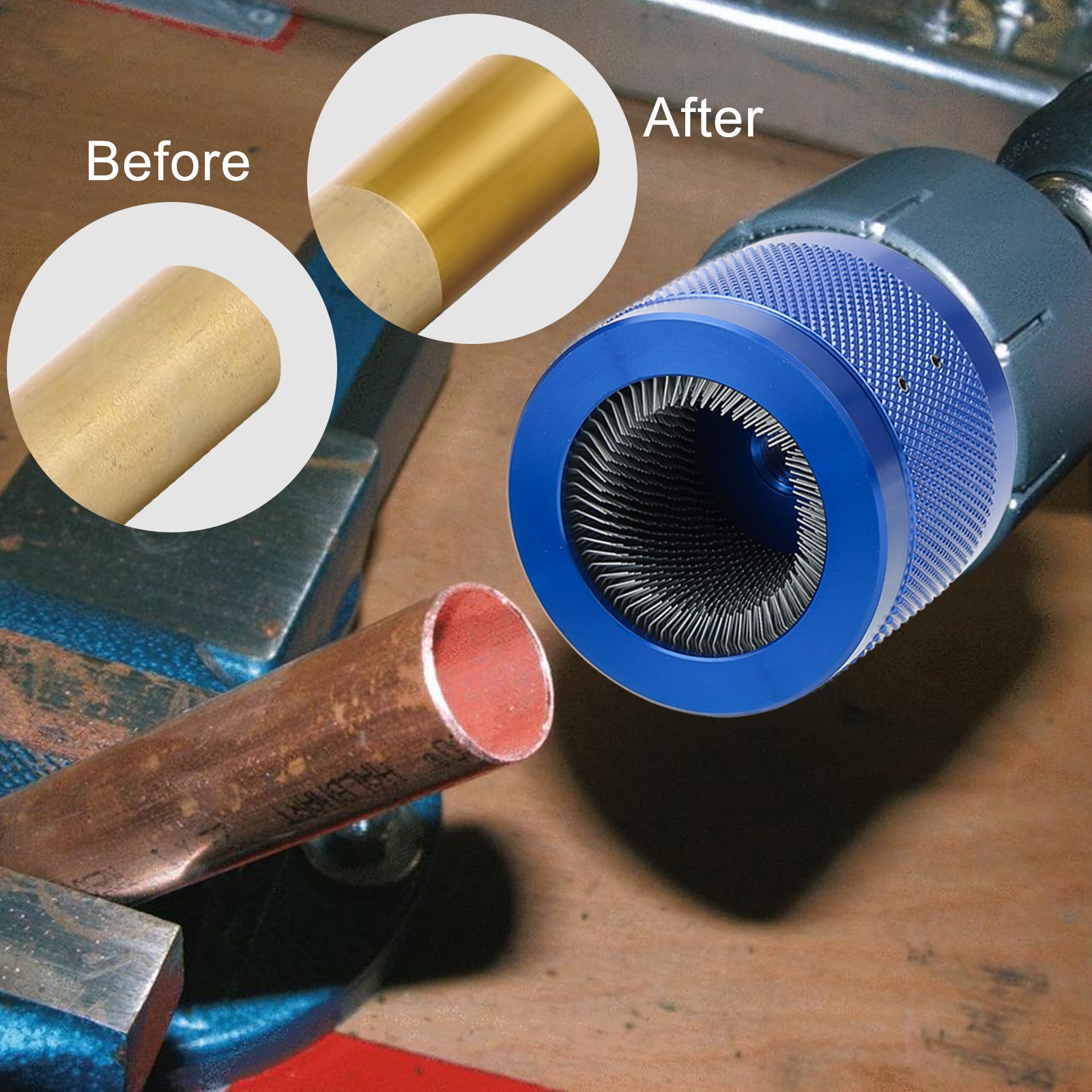 3x Copper Pipe Cleaning Brush Set Drill Attachment 1/2″ 3/4″ 1″ w/ 1/4″Hex Shank