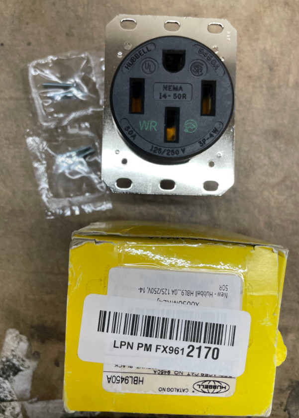 Hubbell HBL9450A Straight Blade Device Receptacle 50A 125/250V 3-Pole 4-Wire