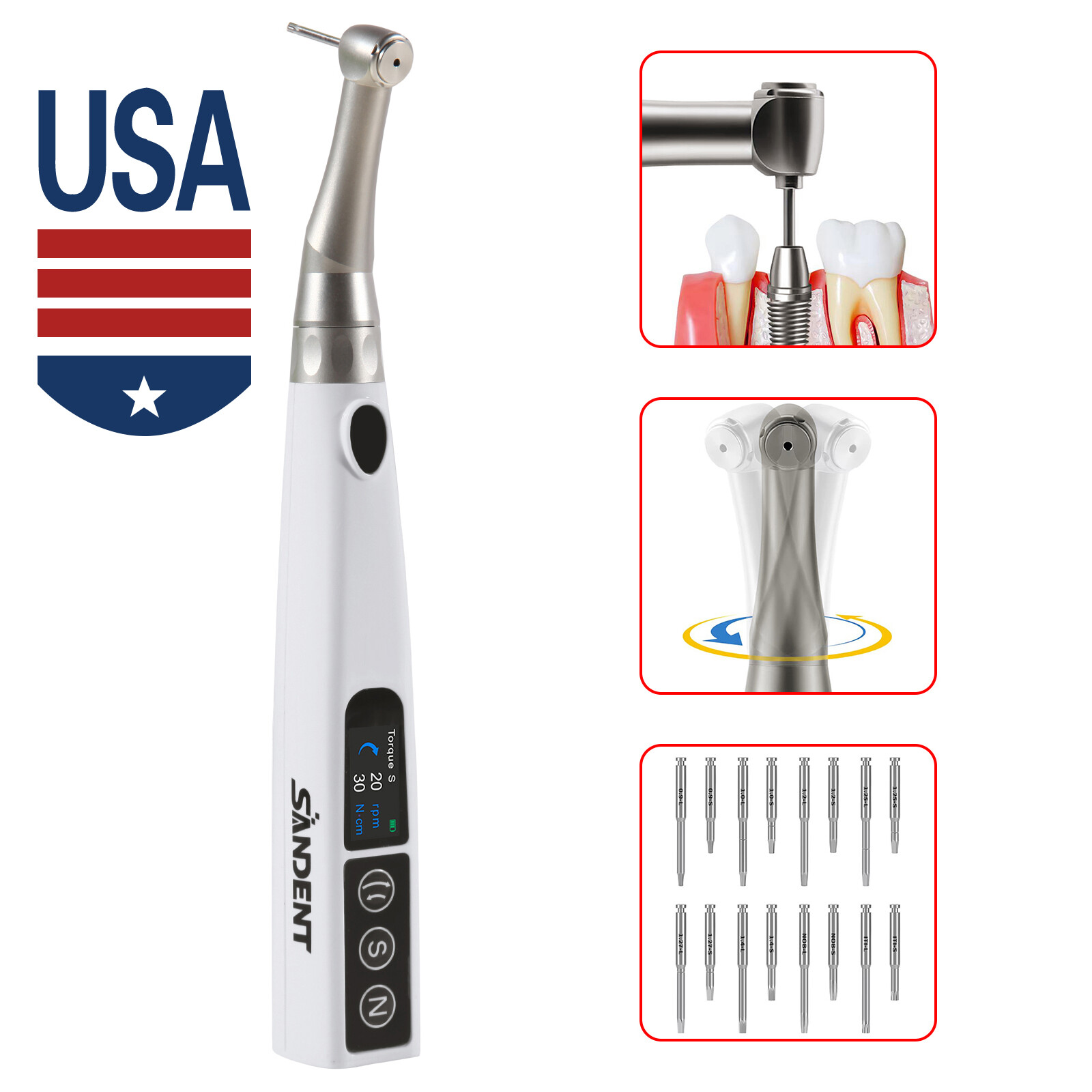 Dental Wireless Implant Electric Torque Wrench Handpiece Tool Driver 360° Rotate