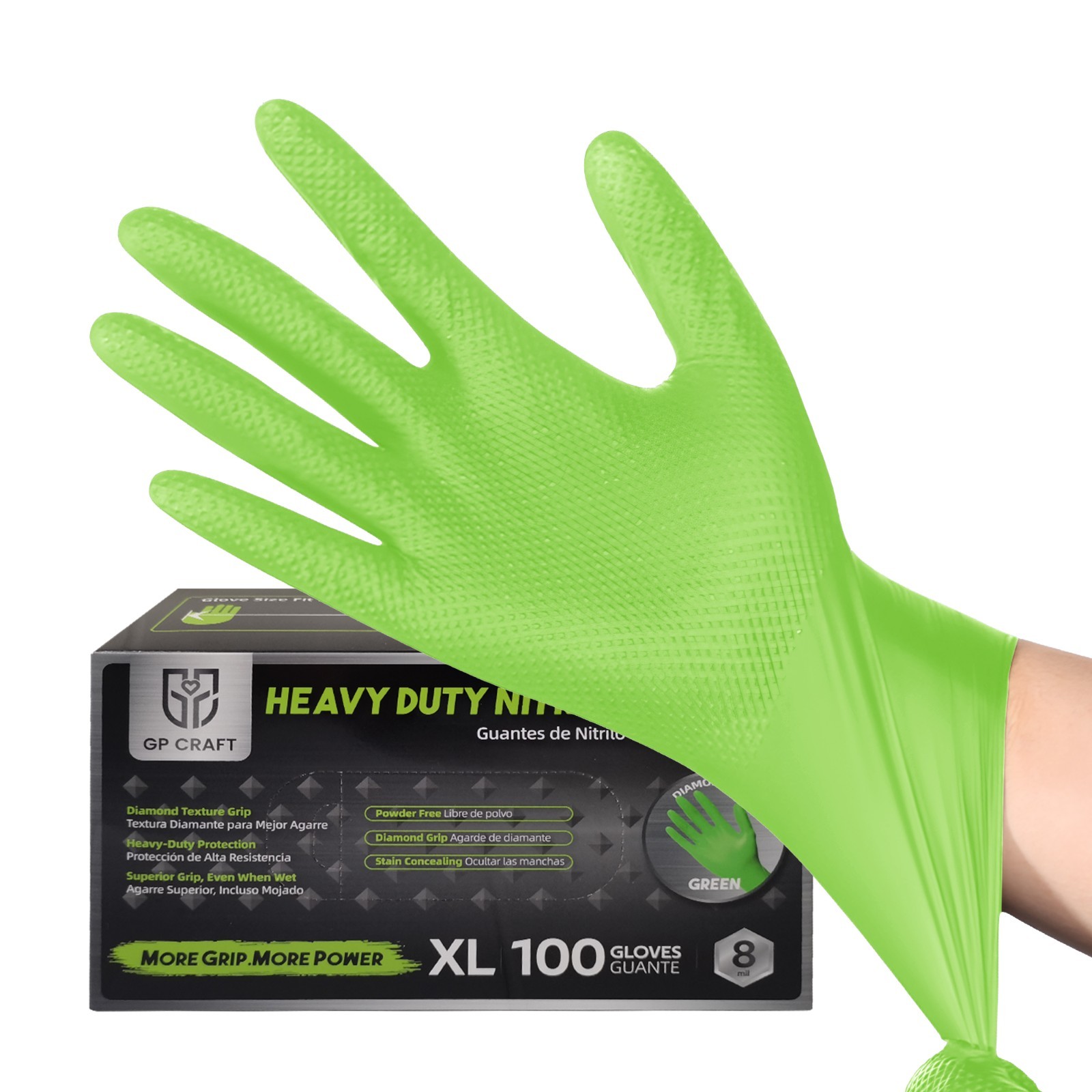100Pcs 8Mil Heavy Duty Nitrile Gloves, Diamond Grip, Orange Latex &Powder Free
