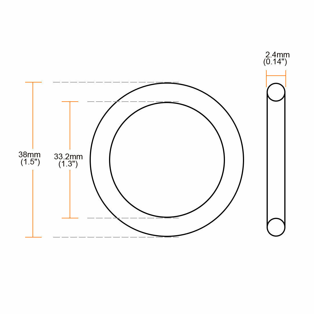 38mm x 33.2mm x 2.4mm Black Rubber O-Ring Oil Seal Gasket 10pcs