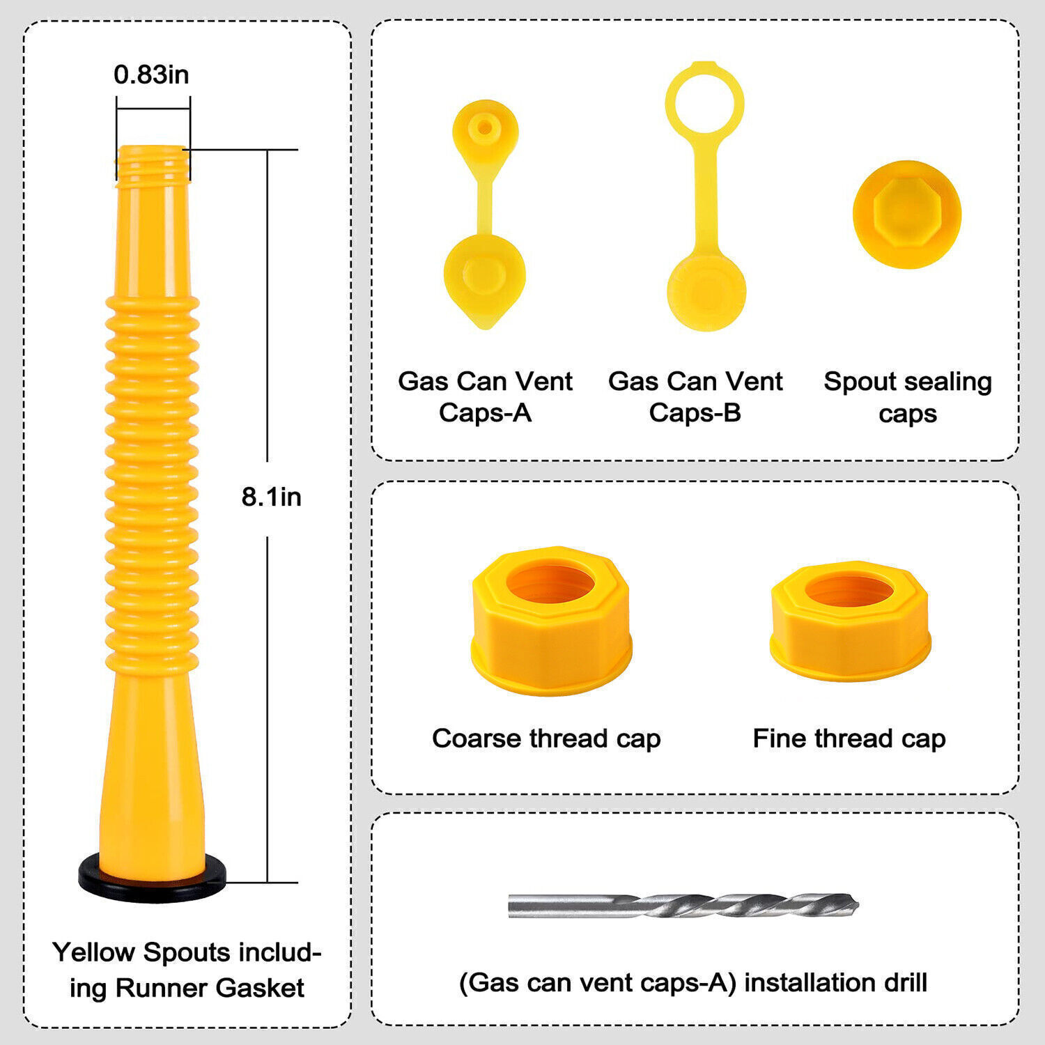 6X Replacement Gas Can Spout Nozzle Vent Kit for Plastic Gas Cans Old Style Cap