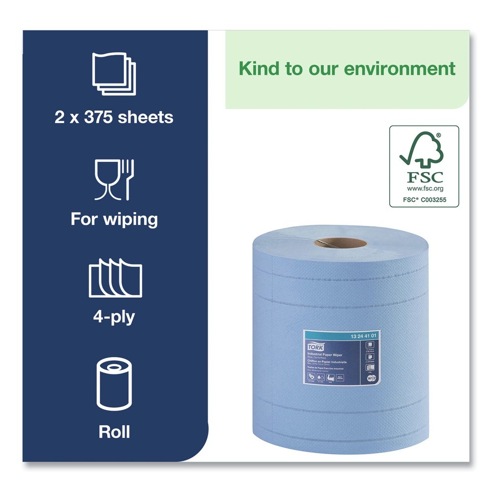 Tork 13244101 4-Ply 11″ x 15.75″ Unscented Indus Paper Wiper – Blue (2/CT) New