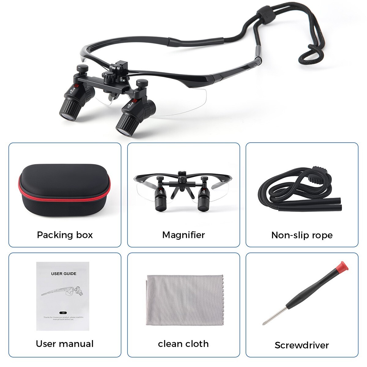 3.0X/4.0X/5.0X/6.0X Dental Medical Ergo Loupes 5W LED Surgical Head Light ENT