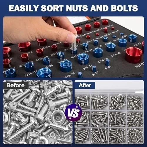 44pcs Inch & Metric Set Nut & Bolt Thread Checker Identifier Thread Gauges Box