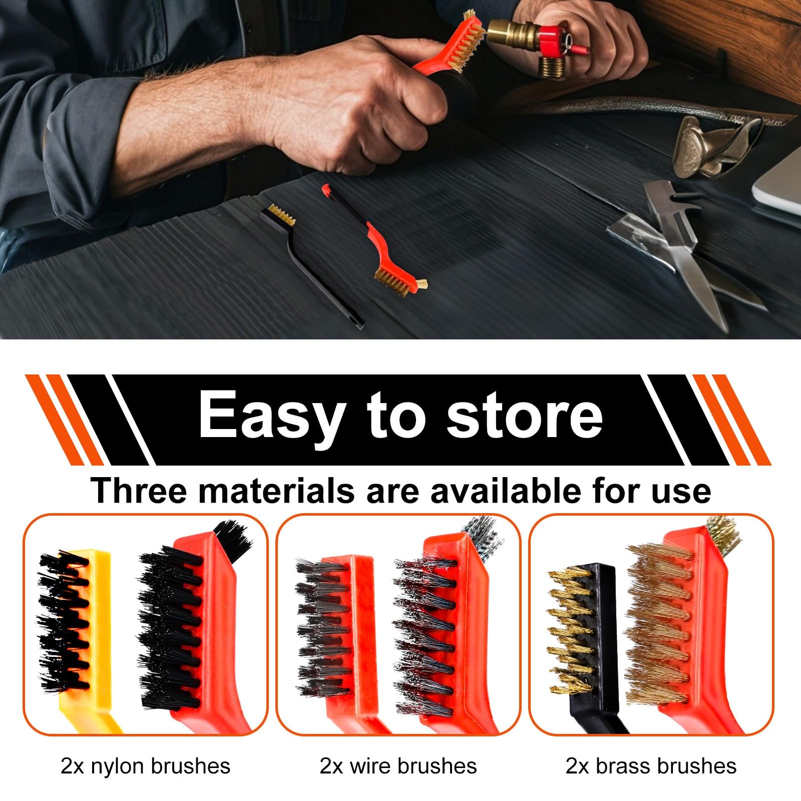 Wire Brush Set 6 Pcs Cleaning Tool Stainless Brass Nylon for Rust Removal USA