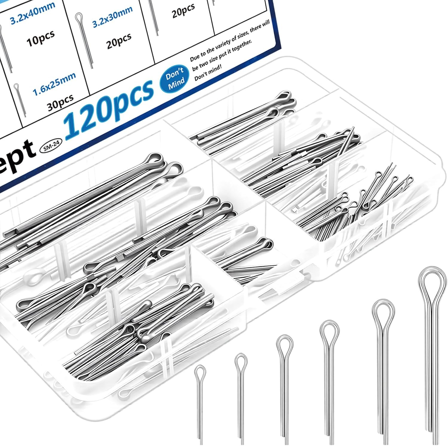120Pcs Cotter Pins 304 Stainless Steel Cotter Pins Assortment Kit Tractor Pin Us