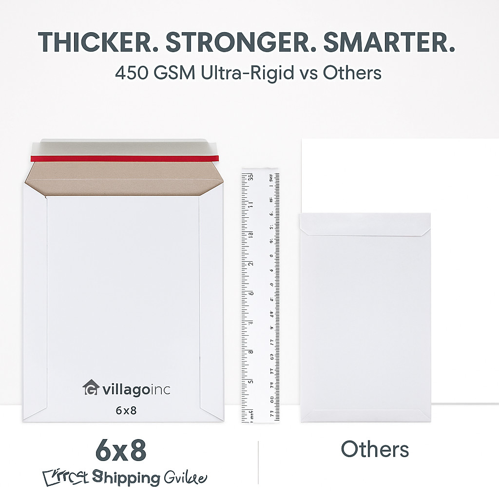 6×8 Rigid Mailers, 450 GSM Self Adhesive Stay Flat Cardboard Envelopes rigid
