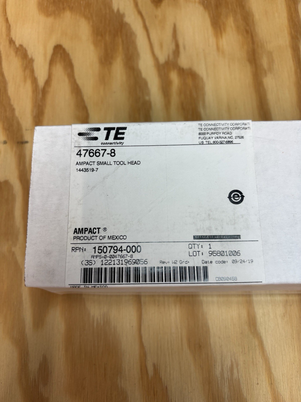 TE Connectivity AMPact Small Tool Head 47667-8 Black MPN 47667-8 Made in Mexico