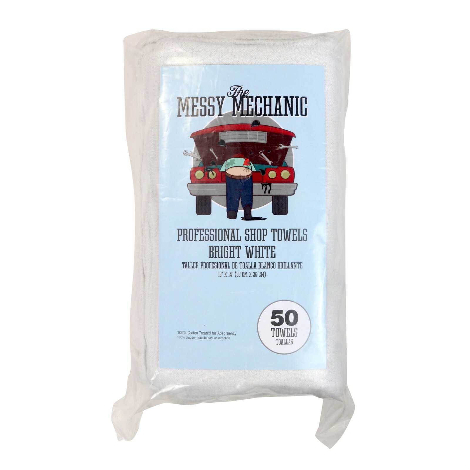 50 Pack of White Shop Towels – 12″ x 14″ Cleaning Rags – Great for Homes & Cars