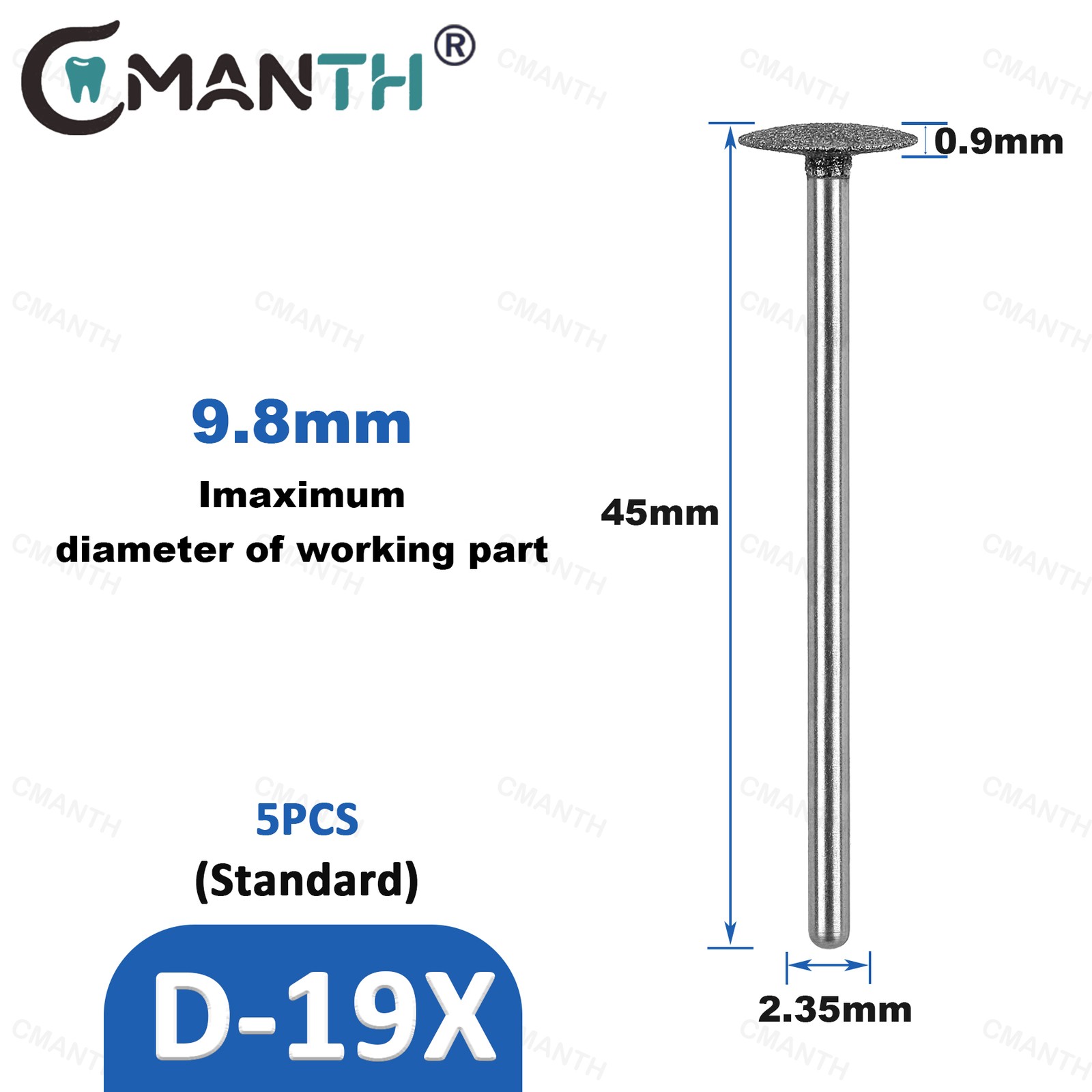 Dental Low Diamond Bur Teeth Polishing For Low Speed Handpiece HP Dia.2.35mm 5Pc