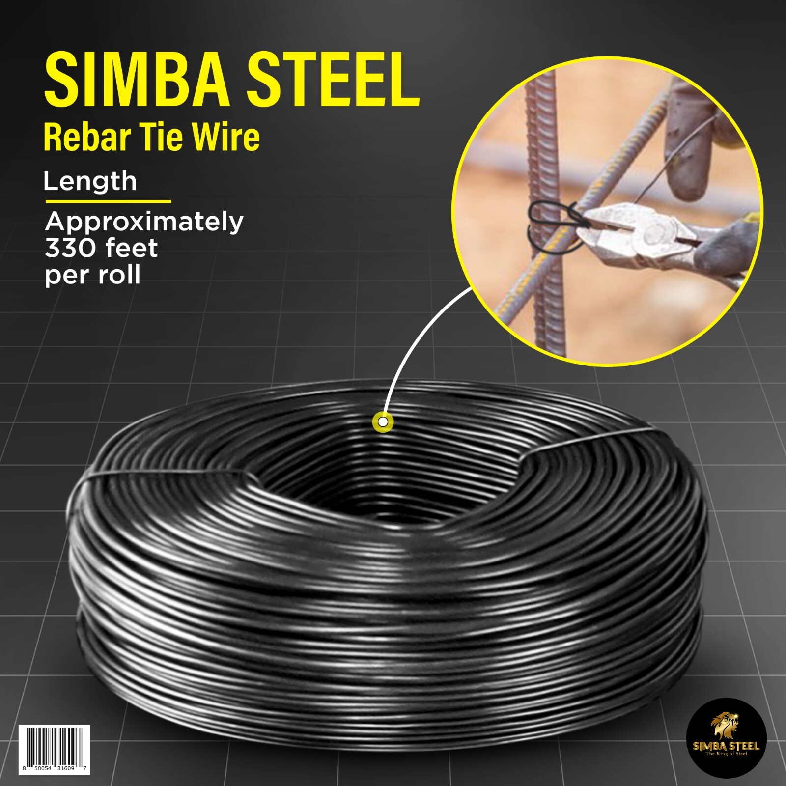 Lot of 10 x 3.5 lb Black Annealed Rebar Tie Wire 16 Gauge, (3300ft) SIMBA STEEL