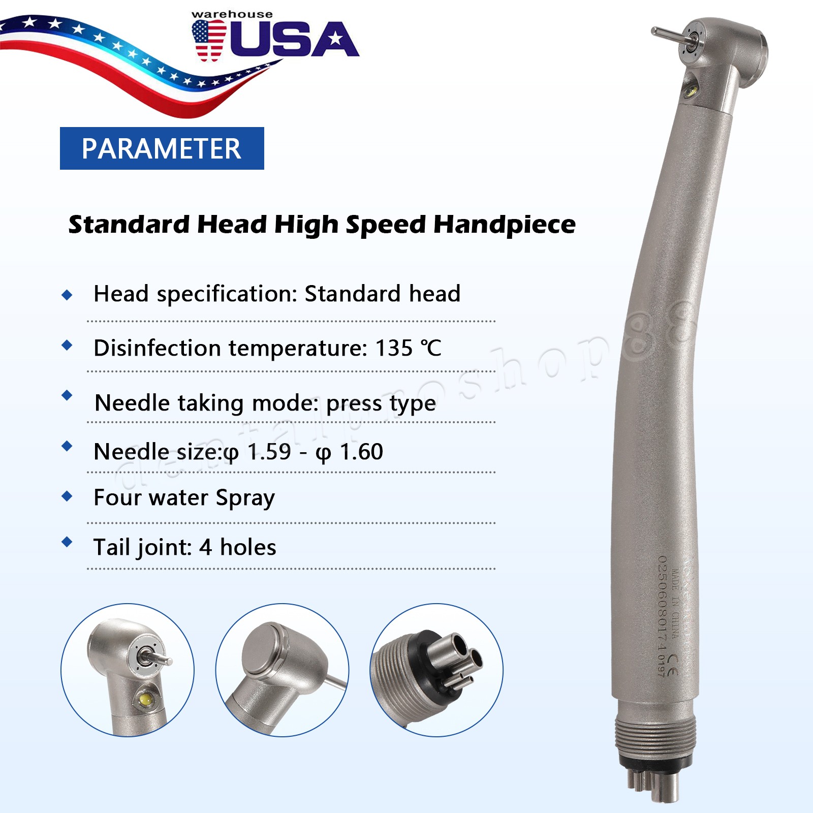 Standard Dental Fiber Optic LED E-generator high speed handpiece Turbine 4 Holes