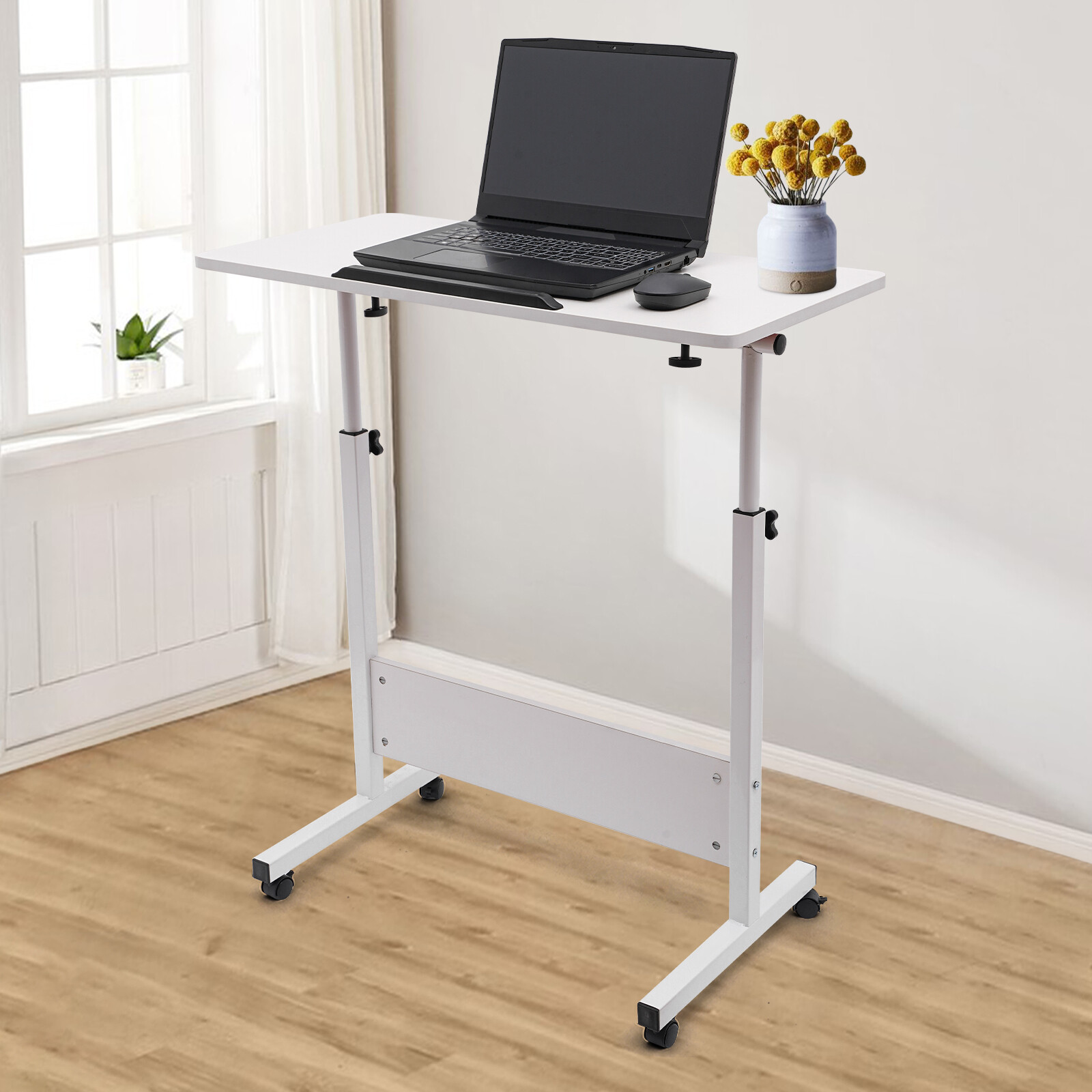 Adjustable Height Office Rolling Laptop Table Stand Bed Side Computer Desk Stand