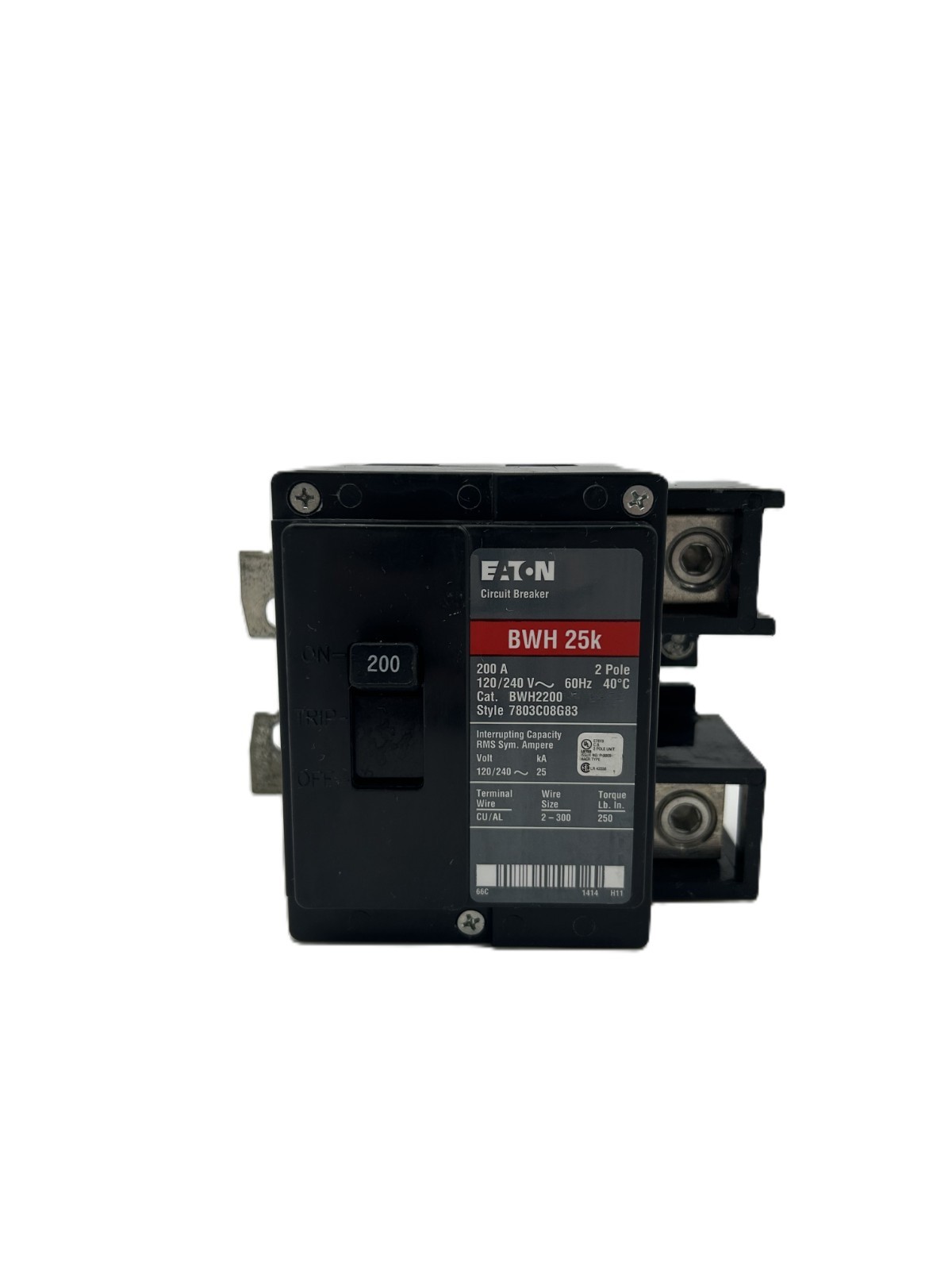 NEW Eaton BWH2200 BWH 25K Circuit Breaker 200A 2-Pole 120/240VAC