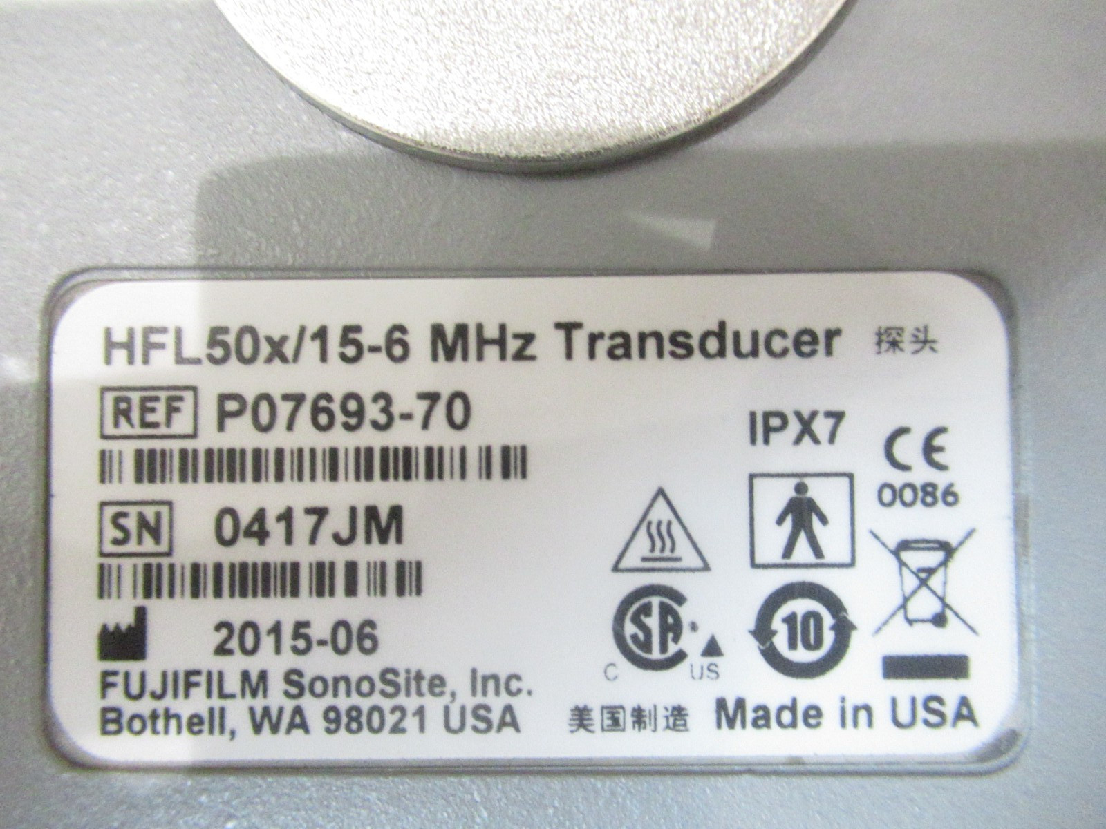SONOSITE HFL50x/15-6 MHz ULTRASOUND M-TURBO EDGE II SII LINEAR TRANSDUCER PROBE