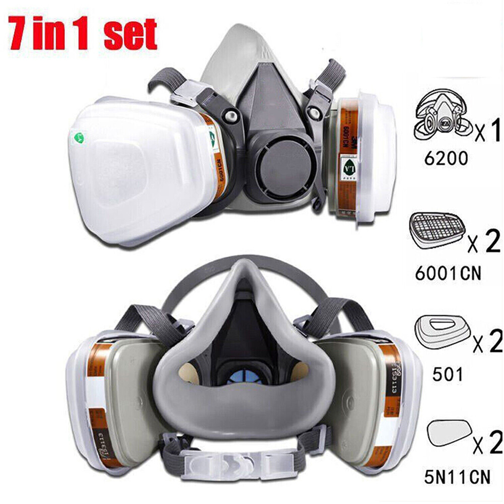 7 IN 1 Gas Mask Half Face Respirator Paint Spray Chemical Facepiece Safety 6200