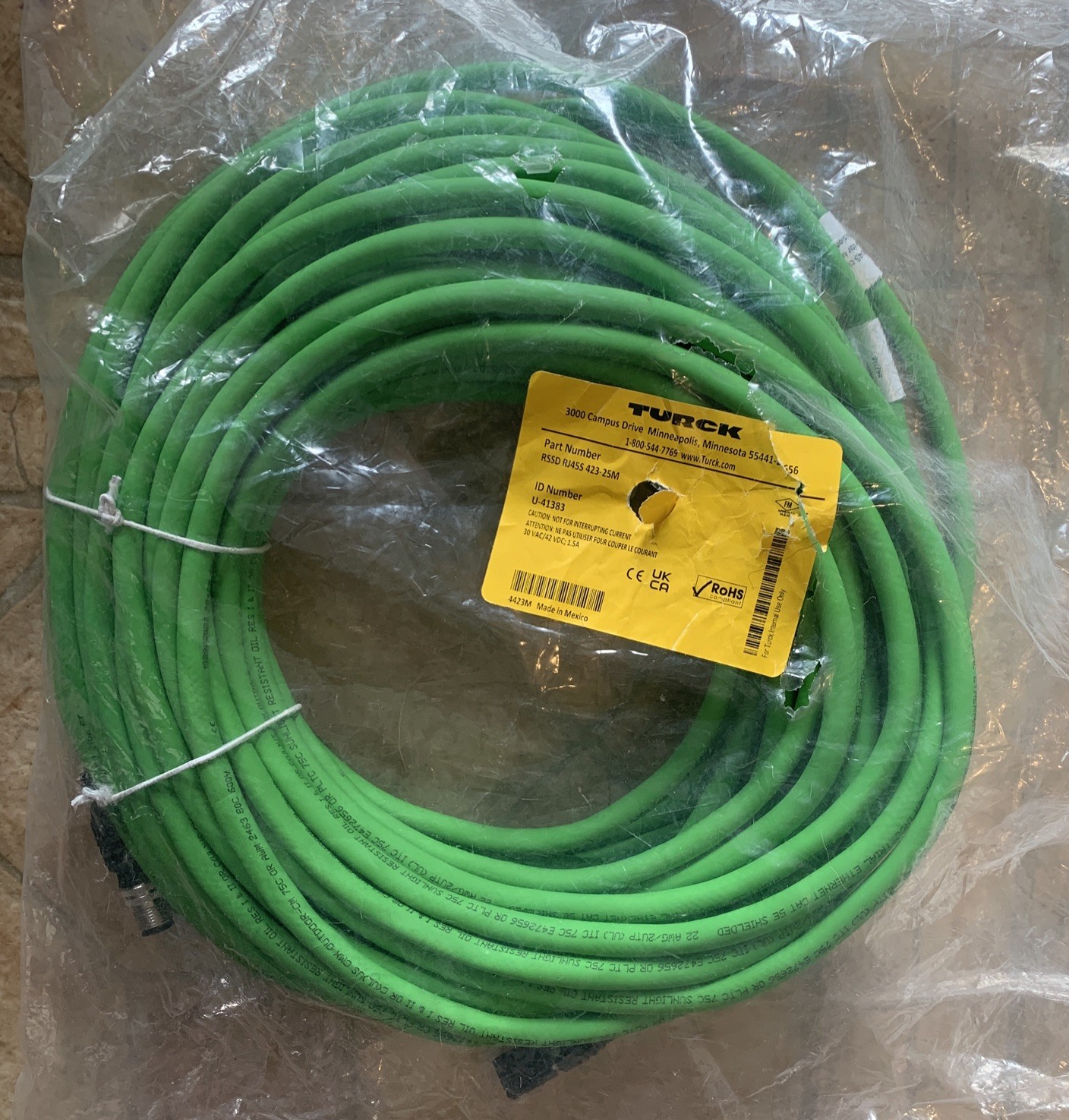 TURCK RSSD RJ45S 423-25M Cable Assembly 25 Meters U-41383 CAT 5E RSSDRJ45S42325M
