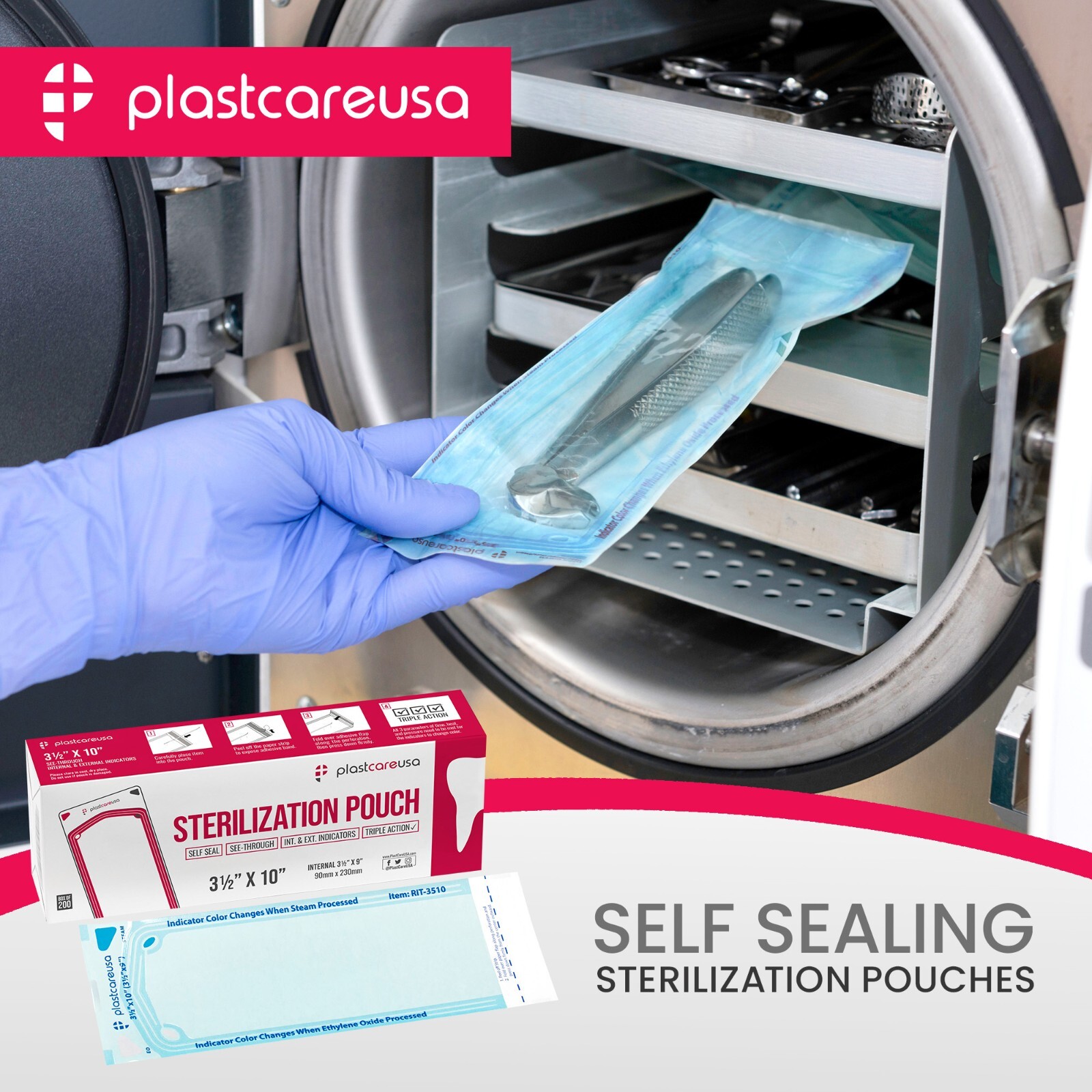 3.5″ x 10″ Self-Sealing Sterilization Pouches for Autoclave (1 Box of 200)