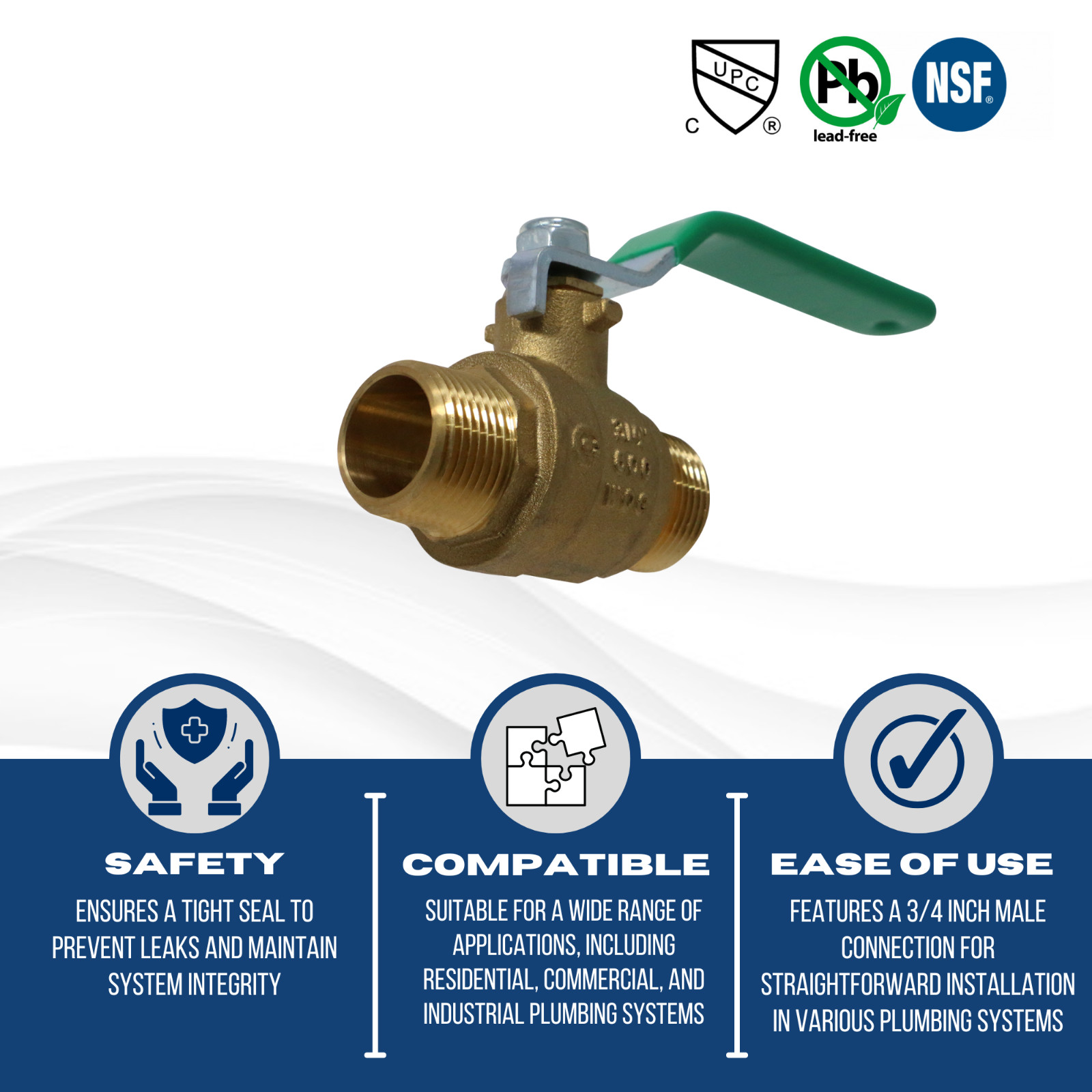 1 PC. 3/4″ MALE BALL VALVE, LEAD FREE BRASS, FULL PORT, 600 WOG-WATER, OIL, GAS