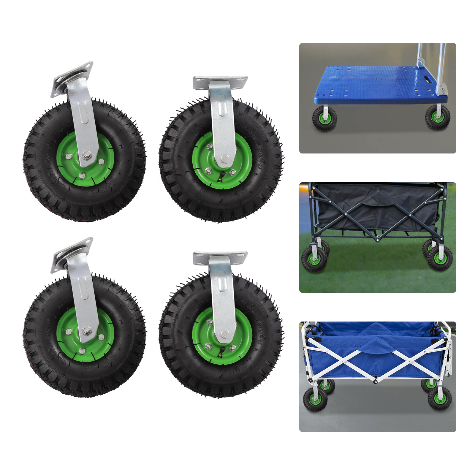 4-Pack 10in Pneumatic Swivel & Rigid Cart Casters, Heavy-Duty Air Tires