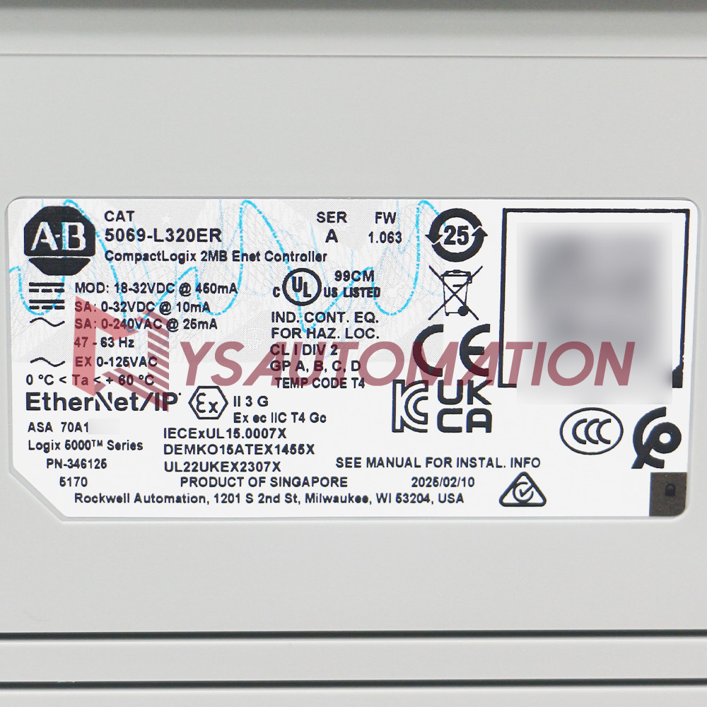 BrandedNew Allen Bradley 5069-L320ER CompactLogix 2MB Enet Controller 5069L320ER