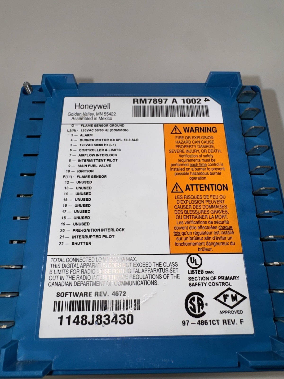 Honeywell RM7897A1002 Burner Controller RM7897 A 1002