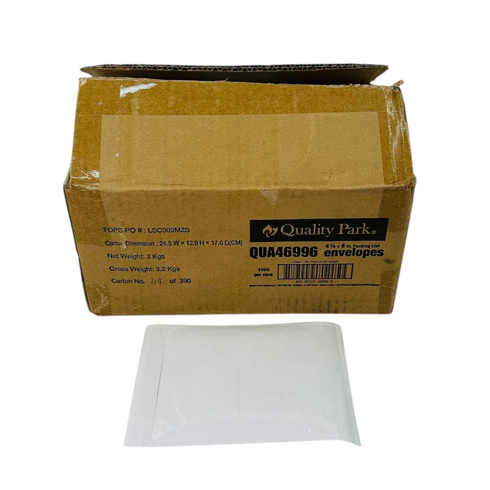 1000 Count Quality Park Packing List Envelope Self-Adhesive 4.5 x 6 Clear Front
