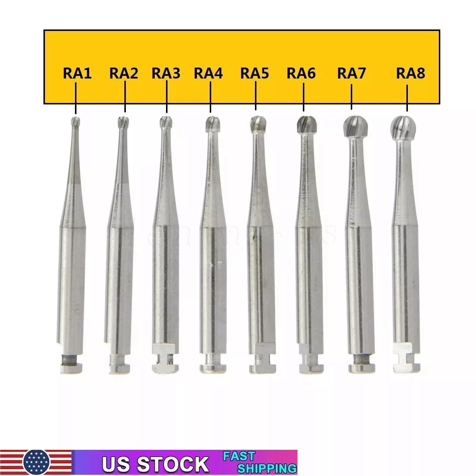 Dental Round Carbide Bur for Slow Speed Latch Type RA 1# -RA 8# Burs 22.5mm