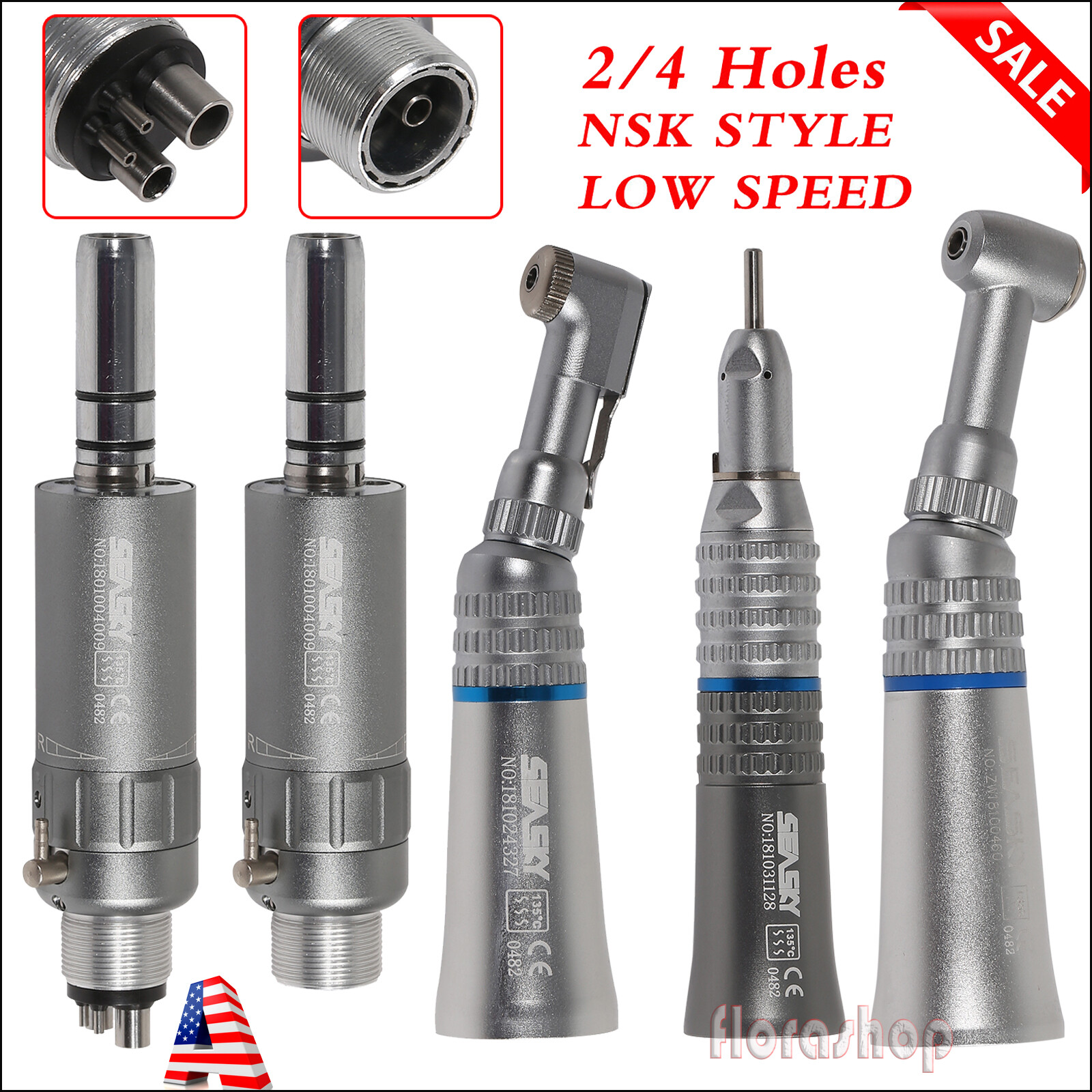 NSK Style Dental Low Speed Handpiece Straight Contra Angle Air Motor 1:1 Attach