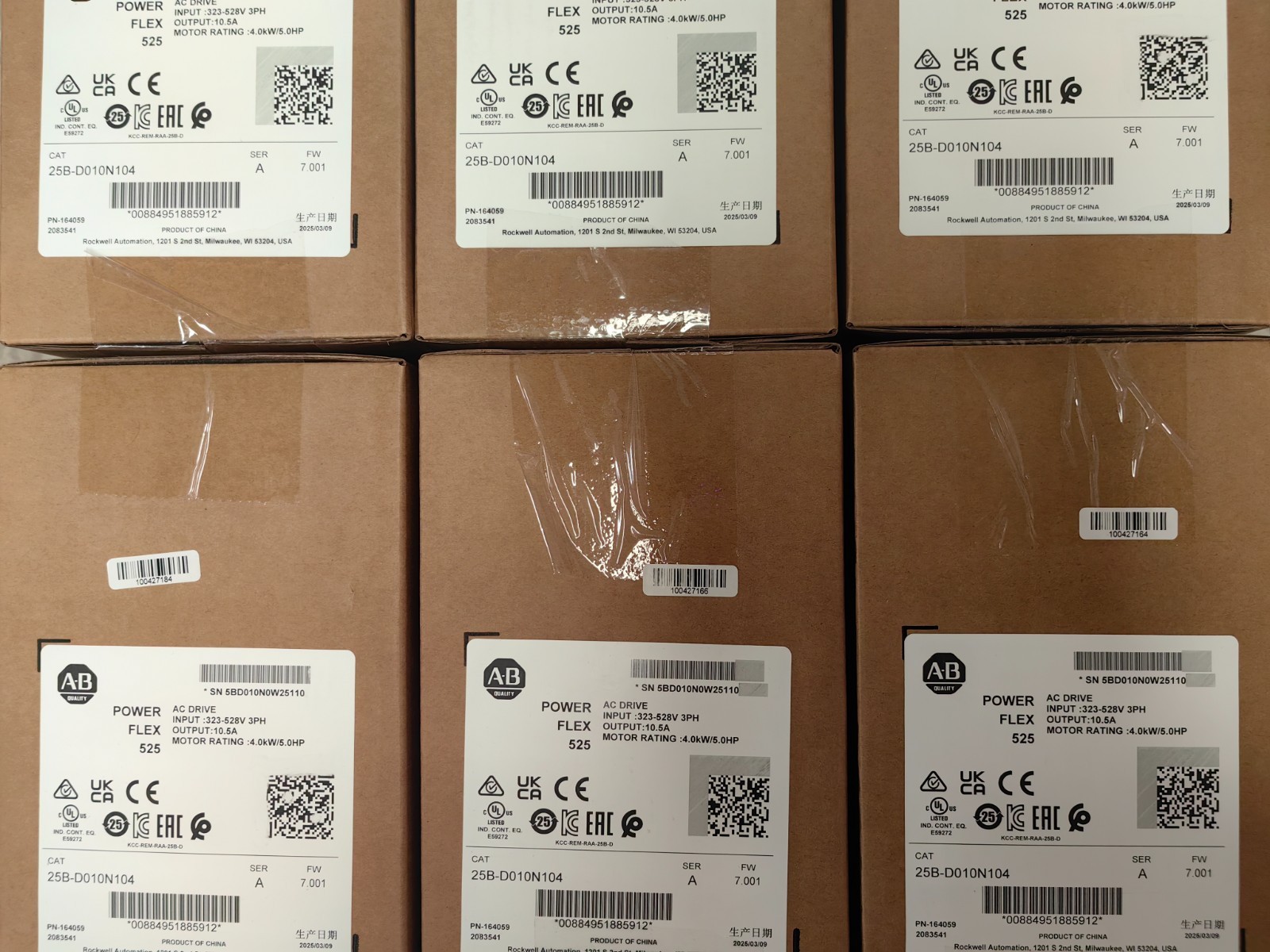 2025 New Allen-Bradley 25B-D010N104 /A Powerflex 525 AC Drive Variable Frequency