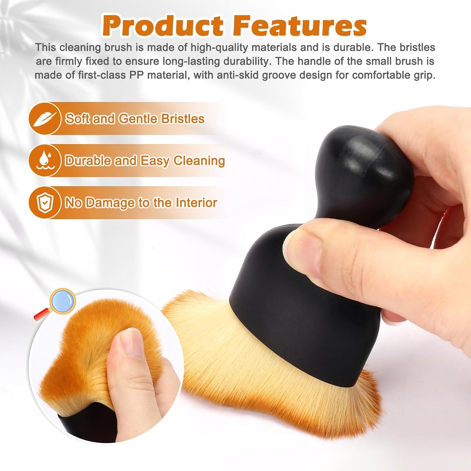 Interior Detailing Brush Set of 2, Curved Soft Cleaning Brush for Dust Collectio