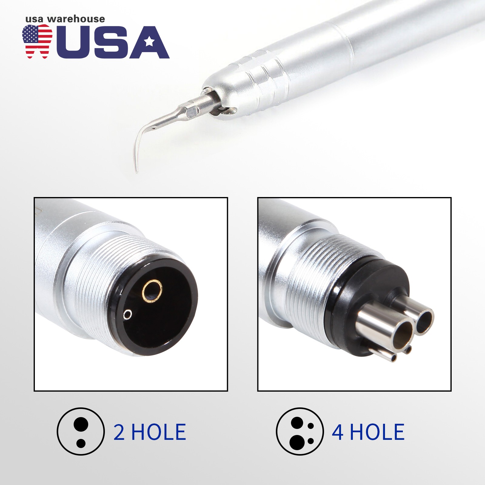 USA Dental Ultrasonic Air Perio Scaler Handpiece Hygienist 2 & 4-Holes 3 Tips CE