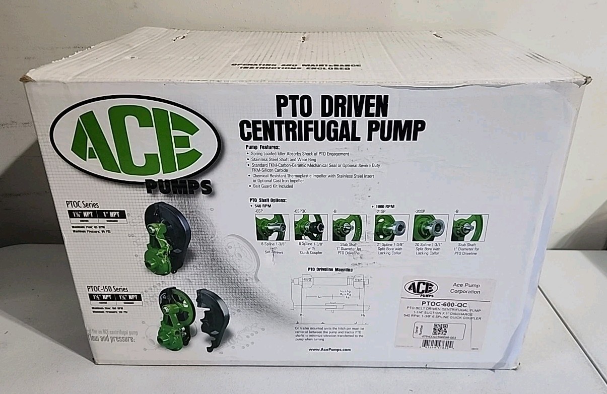 Ace Cast Iron PTO Belt Driven Centrifugal Pump 1.25″ Suction x 1″ Discharge