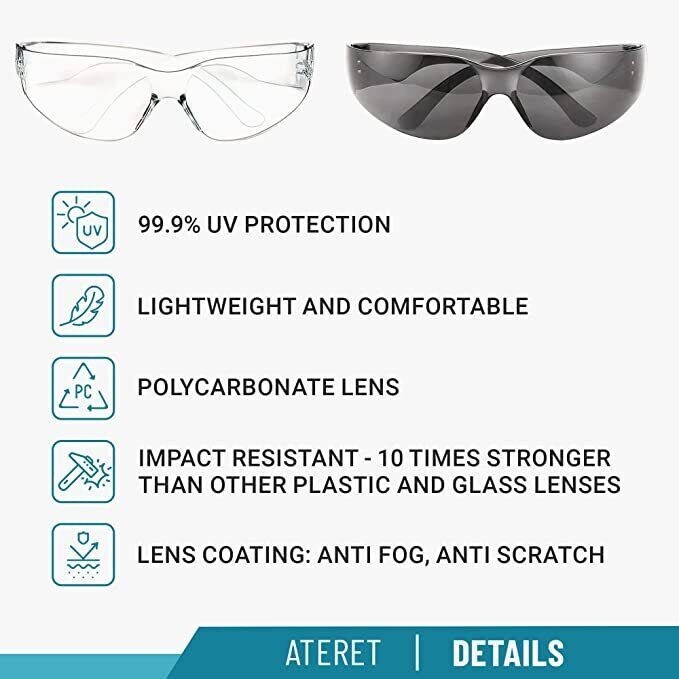 Ateret 12 PAIR Pack Safety Glasses Protective Grey SMOKE Lens Sunglasses Work