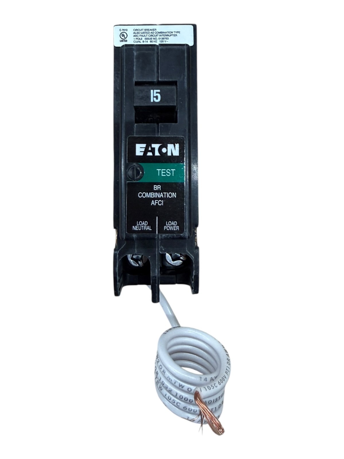 Eaton BRN115AF 15A 1P 120/240V 10 kAIC Combination AFCI Circuit Breaker