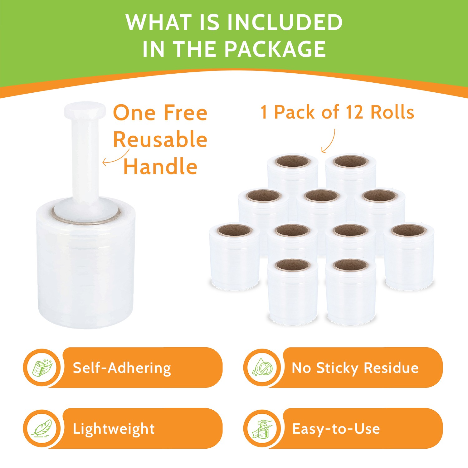 12 Rolls 5″ x 700 ft Clear Hand Wrap Stretch Shrink Film With Handle 120 Ga