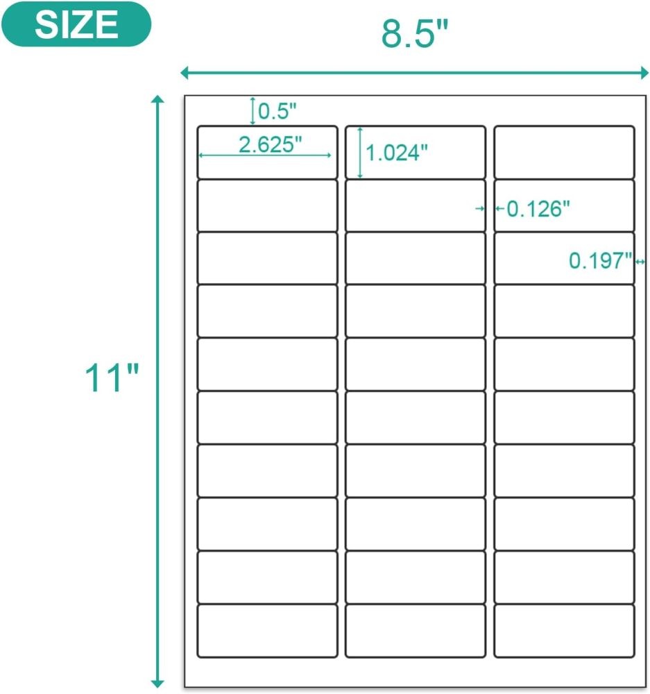 1″x2 5/8″ Address Shipping Labels Blank Mailing Stickers 30 Up for Laser/Inkjet