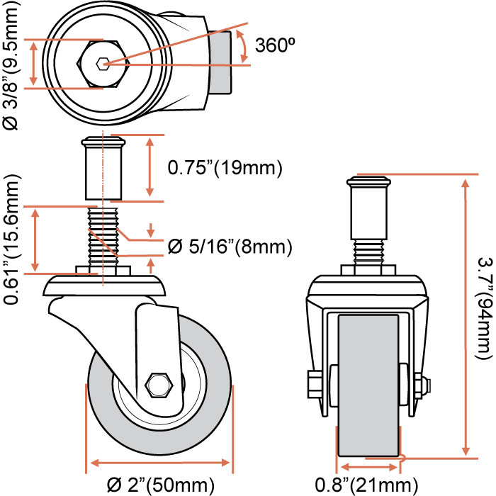 12 Pack Heavy-Duty 2″ Swivel Caster for Creeper Service Cart Stool Post Mount