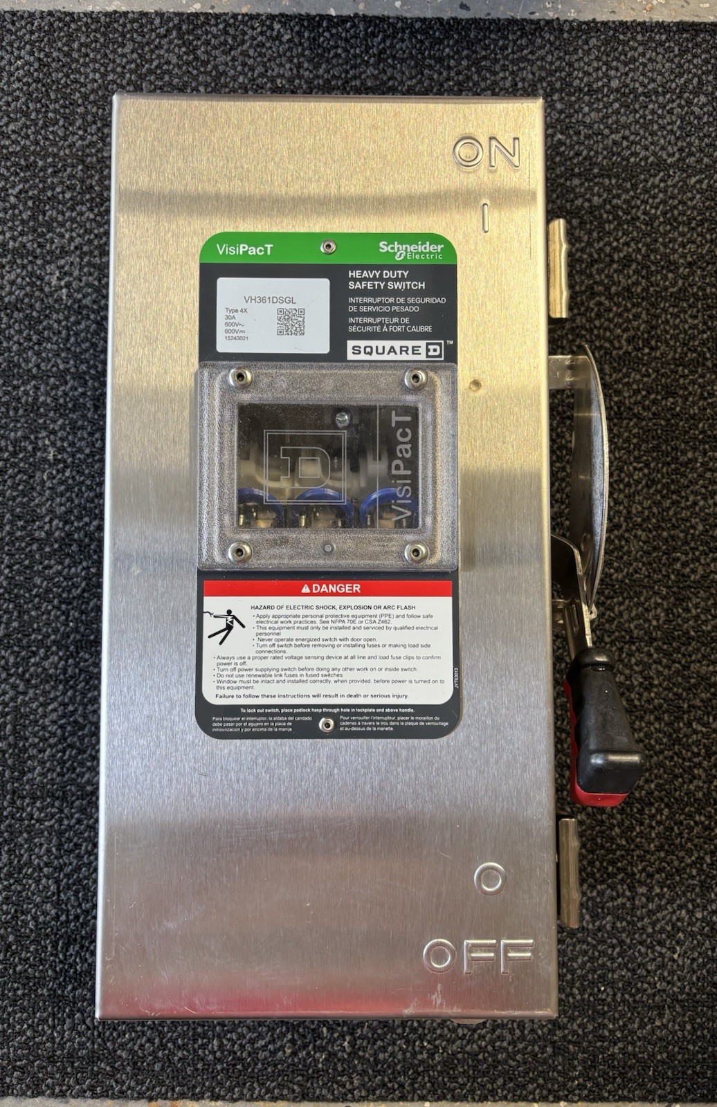 Stainless Schneider electric VH361DSGL heavy duty Safety Switch 3p 30amp Fusible
