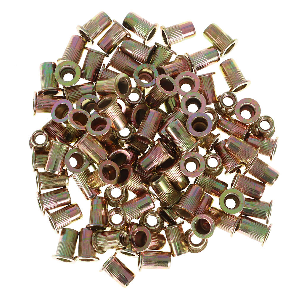 100 Pcs M6 Metric Carbon Steel Rivet Nut Flat Head Threaded Insert Nutsert US