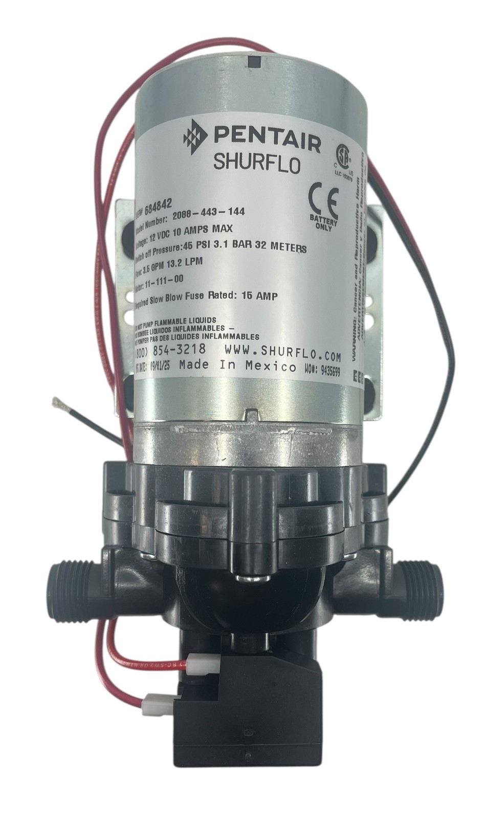 2088-443-144 Shurflo Diaphragm Pump 3.5 GPM, 45-PSI, 12VDC, 1/2″ MSPT-Male