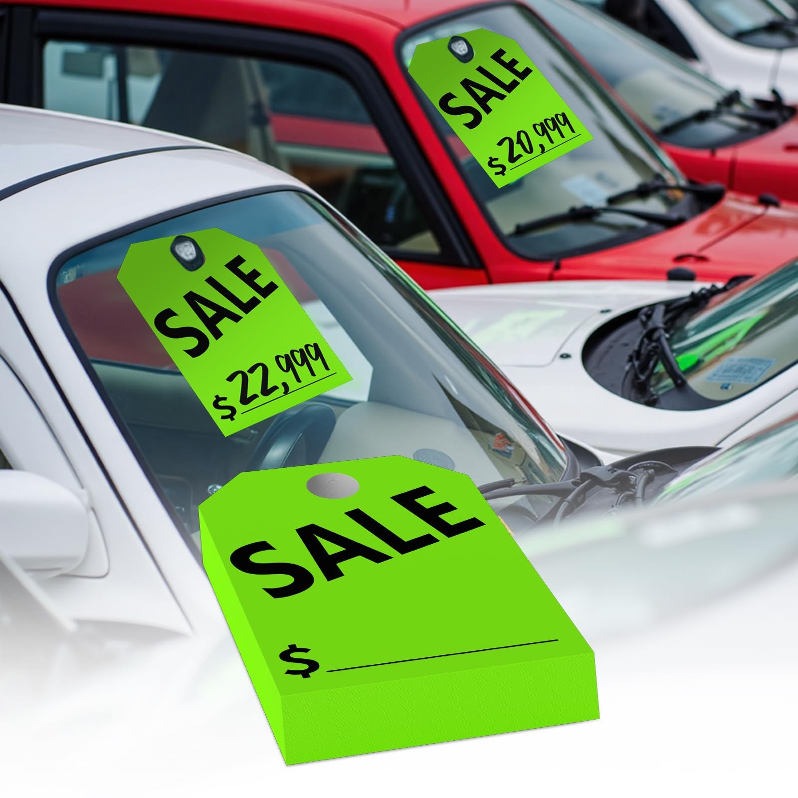 120 Pack Green 8.3×11.2 Inch DoubleSided Hanging Car Mirror Sale Tag Supply