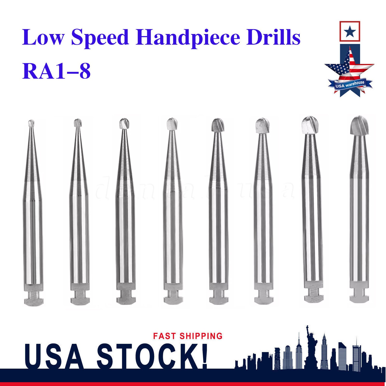 Dental Round Carbide Bur for Slow Speed Latch Type RA 1# -RA 8# Burs 22.5mm