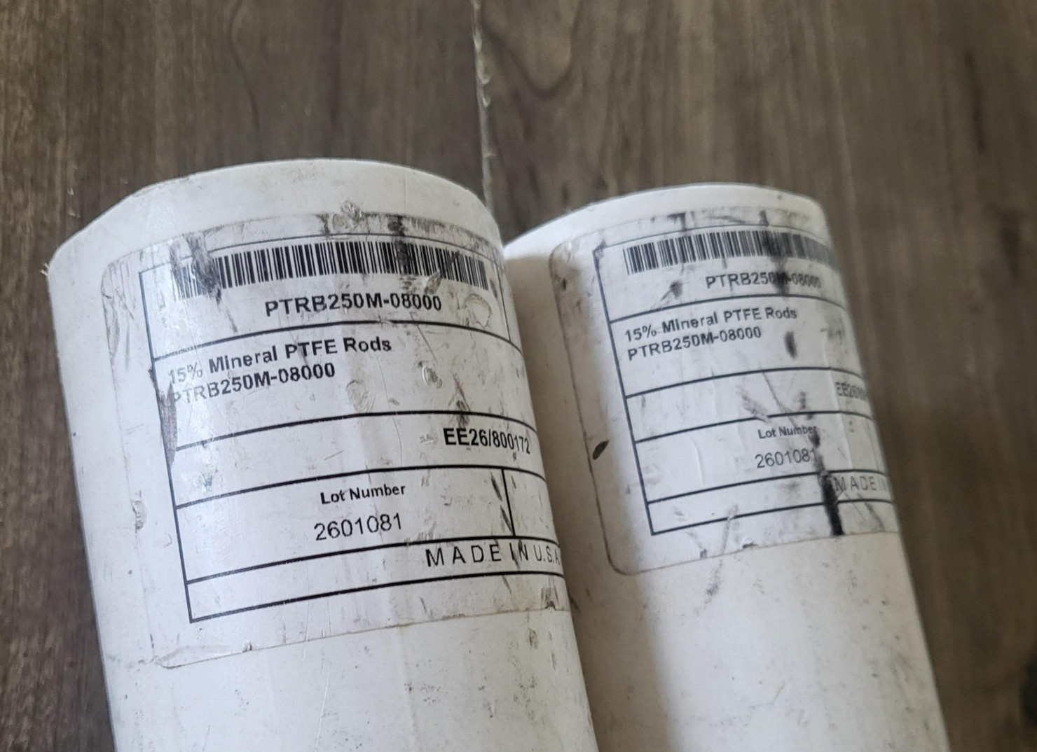 15% Mineral PTFE Round Rod Stock PTRB250M-08000 2-1/2 In Dia White Lot 2 USA